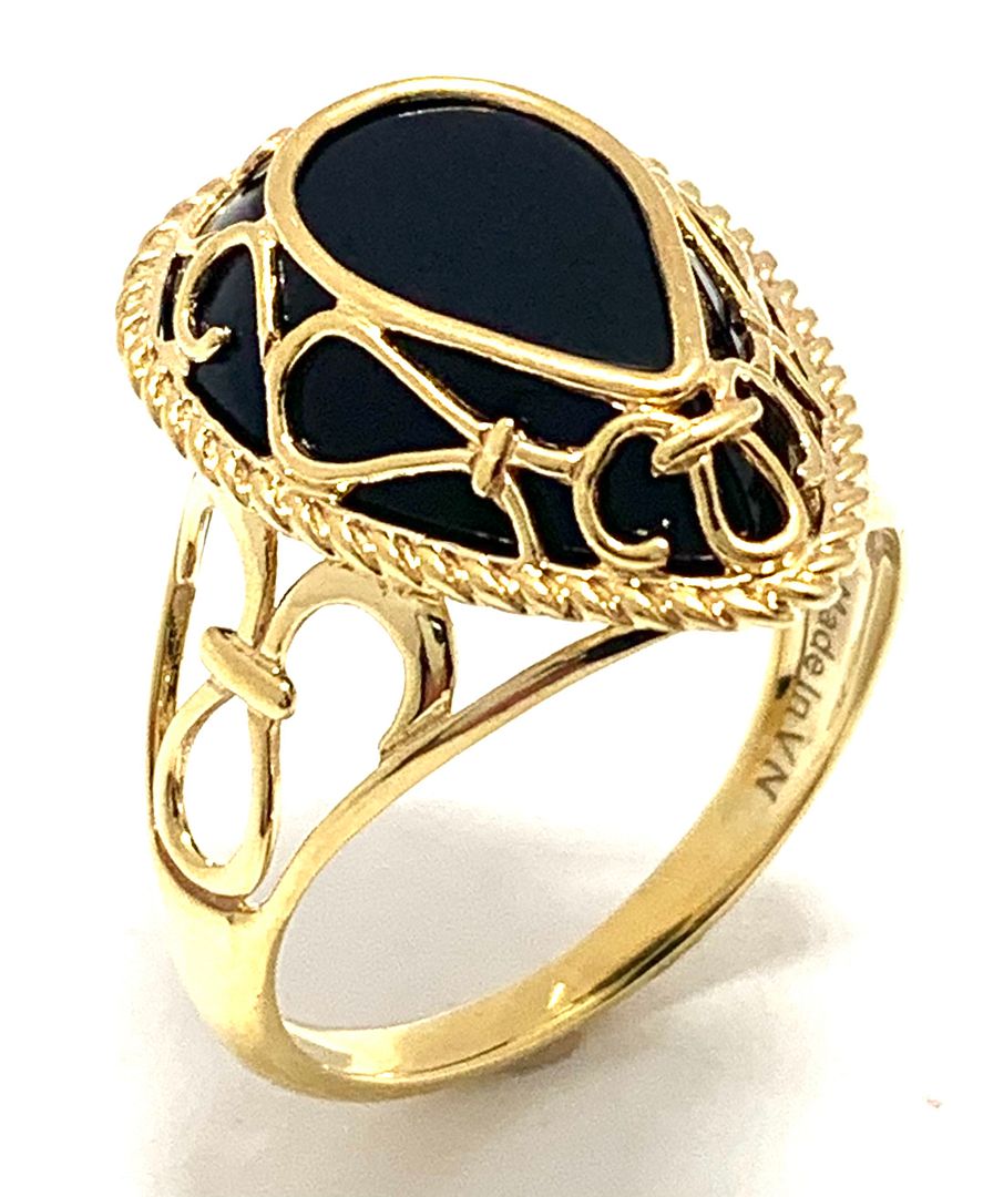 14k  Yellow Gold Genuine Black Onyx Ring  ( Solid Gold, Natural Onyx )