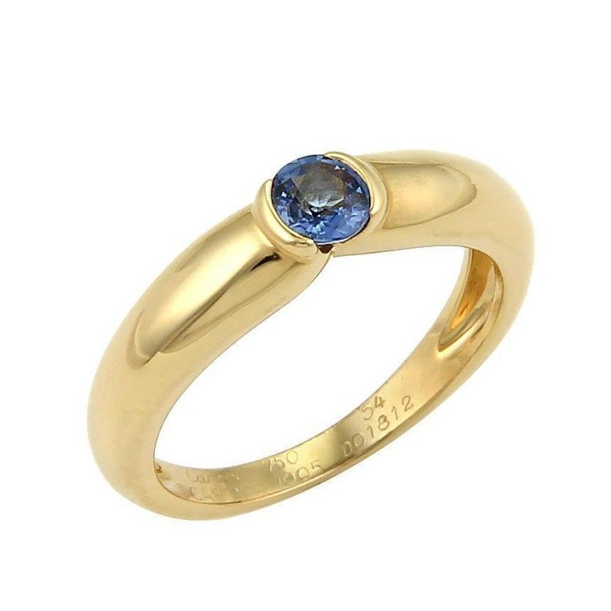 Cartier 18k Ye+O18llow Gold 0.20ct Semi Bezel  Sapphire Band Ring - Size 5.5