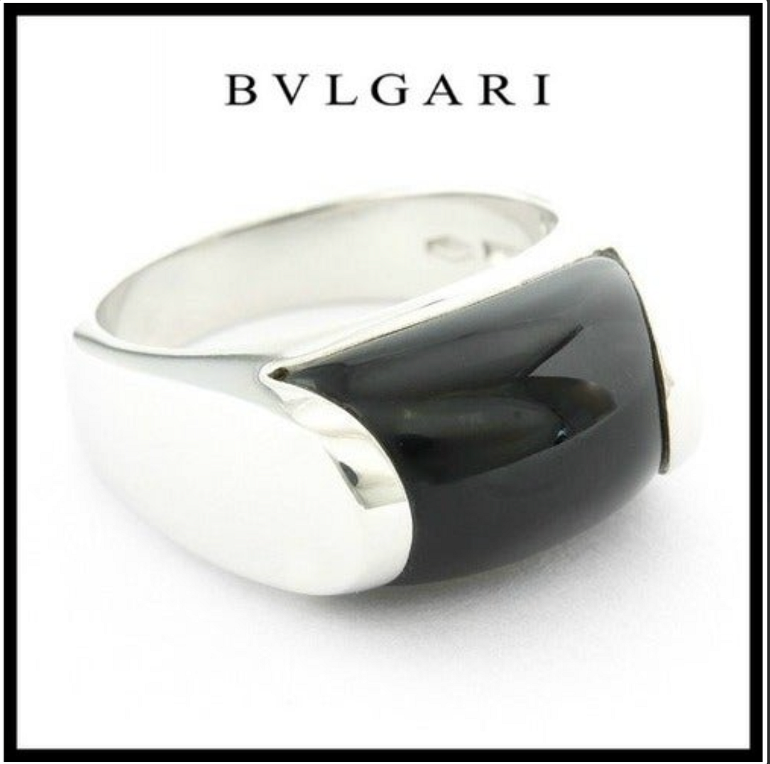 Estate Bvlgari Tronchetto 18k White Gold Onyx Ring / Band Size 5.5