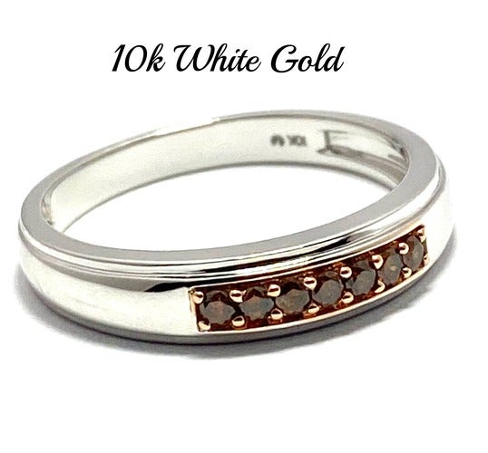 Solid 10k White Gold, 0.15ctw Genuine Chocolate Diamond Men's Wedding