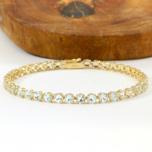 Solid 14k Yellow Gold 9 50ctw Genuine Aquamarine Tennis Bracelet Solid 14k Yellow Gold 9 50ctw Genuine Aquamarine Tennis Bracelet