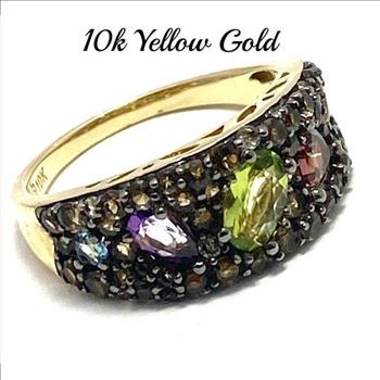 10k Yellow Gold, 2.25ctw Natural Multi-Color Gemstone Ring Size 7