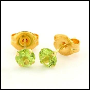10k Yellow Gold, 4mm Peridot Stud Earrings