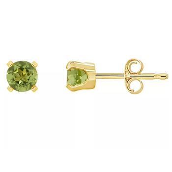 10k Yellow Gold, 4mm Peridot Stud Earrings