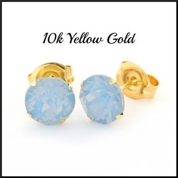 10k Yellow Gold Blue Opal 6mm in Diameter Stud Earrings