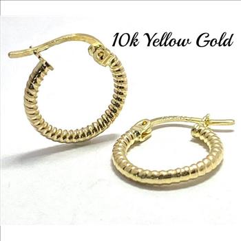 10k Yellow Gold Diamond Cut Hoop Earrings