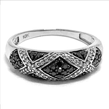 10k Solid White gold 0.50ctw Genuine White & Black Diamonds Wedding Anniversary Ring