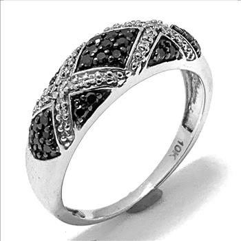 10k Solid White gold 0.50ctw Genuine White & Black Diamonds Wedding Anniversary Ring