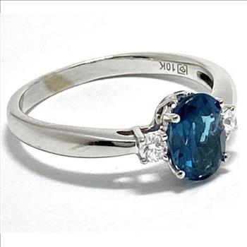 10k White Gold, 0.11ct Genuine Diamond & 1.50ct London Blue Topaz Ring Size 5.5