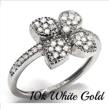 10k White Gold, 0.33ctw Natural Diamond Flower Ring Size 7