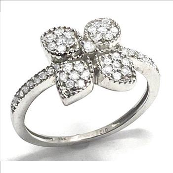10k White Gold, 0.33ctw Natural Diamond Flower Ring Size 7