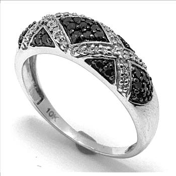 10k White gold 0.50ctw Genuine White & Black Diamonds Wedding Anniversary Ring