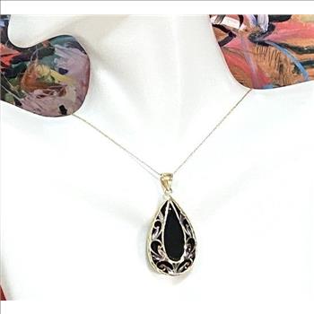 10k Yellow Gold, 4.25ct Genuine Black Onyx Pendant Necklace