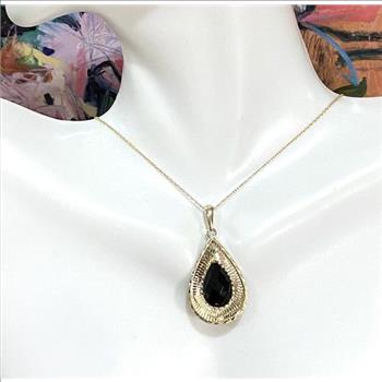 10k Yellow Gold, 4.25ct Genuine Black Onyx Pendant Necklace