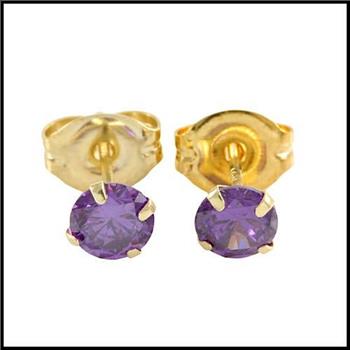 10k Yellow Gold, 4mm Amethyst Stud Earrings