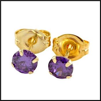 10k Yellow Gold, 4mm Amethyst Stud Earrings