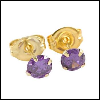 10k Yellow Gold, 4mm Amethyst Stud Earrings