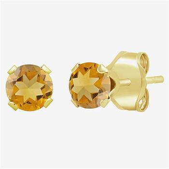 10k Yellow Gold, 4mm Citrine Stud Earrings