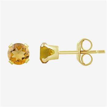10k Yellow Gold, 4mm Citrine Stud Earrings