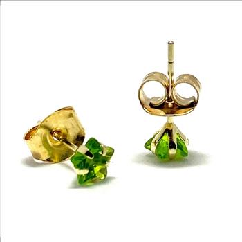 10k Yellow Gold 4mm Star Cut Peridot Stud Earrings Beautifully Dainty
