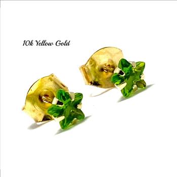 10k Yellow Gold 4mm Star Cut Peridot Stud Earrings Beautifully Dainty