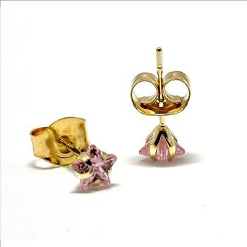 10k Yellow Gold 4mm Star Cut Pink Topaz Stud Earrings Beautifully Dainty