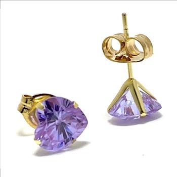 10k Yellow Gold 6mm Heart Cut Lilac Amethyst Stud Earrings Beautifully Dainty