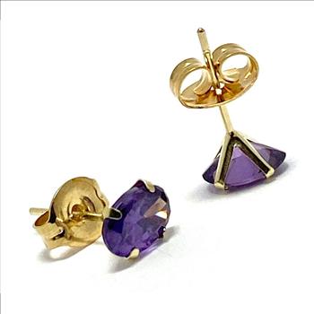 10k Yellow Gold 6x4mm Oval Cut Amethyst Stud Earrings Beautifully Dainty