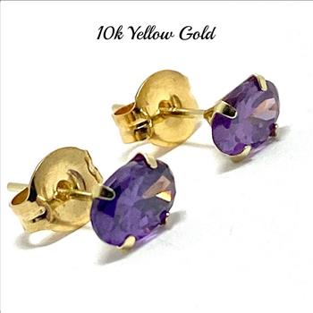 10k Yellow Gold 6x4mm Oval Cut Amethyst Stud Earrings Beautifully Dainty