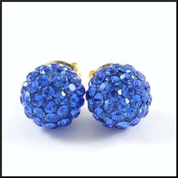 10k  Yellow Gold Blue Crystal 8mm in Diameter Stud Earrings