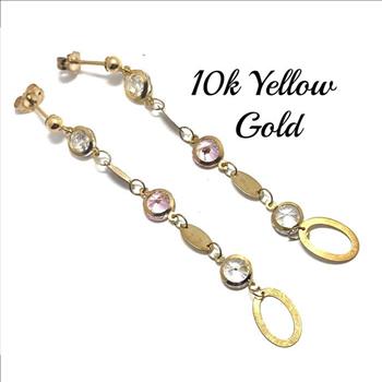 10k Yellow Gold Pink & White Cubic Zirconia Earrings