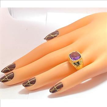 14k Yellow Gold, 22.00ctw Natural  Amethyst Ring Size 7