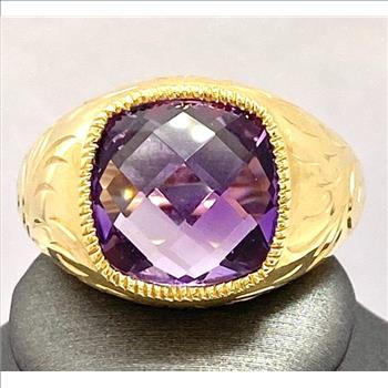 14k Yellow Gold, 22.00ctw Natural  Amethyst Ring Size 7
