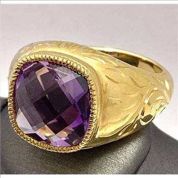 14k Yellow Gold, 22.00ctw Natural  Amethyst Ring Size 7
