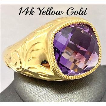 14k Yellow Gold, 22.00ctw Natural  Amethyst Ring Size 7