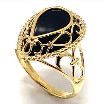 14k  Yellow Gold Genuine Black Onyx Ring  ( Solid Gold, Natural Onyx )