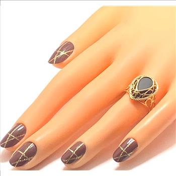 14k  Yellow Gold Genuine Black Onyx Ring  ( Solid Gold, Natural Onyx )