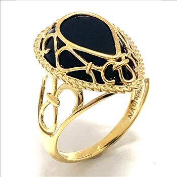 14k  Yellow Gold Genuine Black Onyx Ring  ( Solid Gold, Natural Onyx )