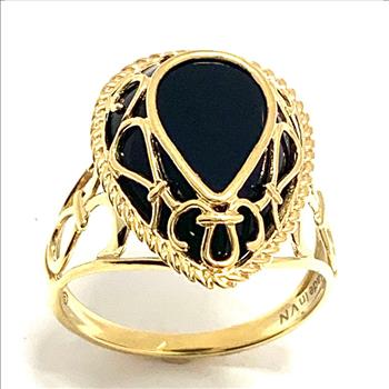 14k  Yellow Gold Genuine Black Onyx Ring  ( Solid Gold, Natural Onyx )