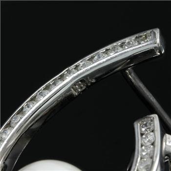18kt White Gold, 1.28ctw Natural Diamond & 10 mm Japanese Akoya Pearl Women's Earrings