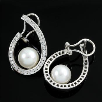 18kt White Gold, 1.28ctw Natural Diamond & 10 mm Japanese Akoya Pearl Women's Earrings