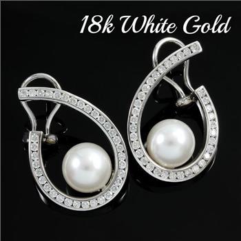 18kt White Gold, 1.28ctw Natural Diamond & 10 mm Japanese Akoya Pearl Women's Earrings