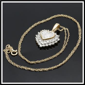 Solid 10k Yellow Gold, 0.50ctw Genuine Diamonds Heart Necklace