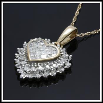 Solid 10k Yellow Gold, 0.50ctw Genuine Diamonds Heart Necklace