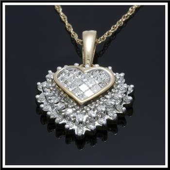Solid 10k Yellow Gold, 0.50ctw Genuine Diamonds Heart Necklace