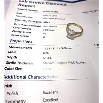 $8.999 EGL Certified 3.31CTW G VS1 14k Solid Gold Lab Grown Diamond Engagement Ring