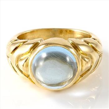 Bvlgari 18K Yellow Gold, Aqua Cabochon Ring Estate  sz 5.5
