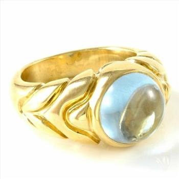 Bvlgari 18K Yellow Gold, Aqua Cabochon Ring Estate  sz 5.5