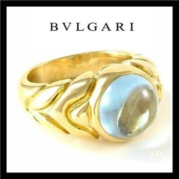 Bvlgari 18K Yellow Gold, Aqua Cabochon Ring Estate  sz 5.5