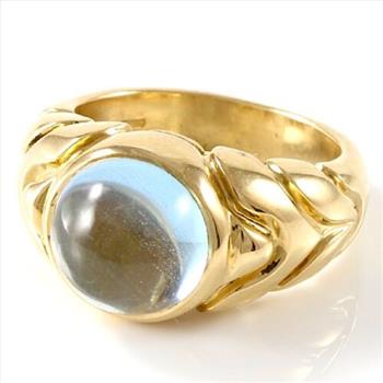 Bvlgari 18K Yellow Gold, Aqua Cabochon Ring Estate  sz 5.5